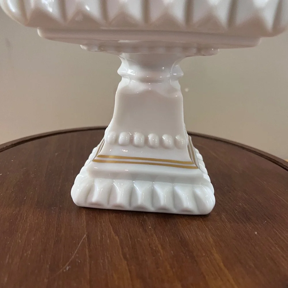 Vtg Westmoreland Milk Glass Pedestal Candy Dish Hand Painted Roses Gold Trim 10